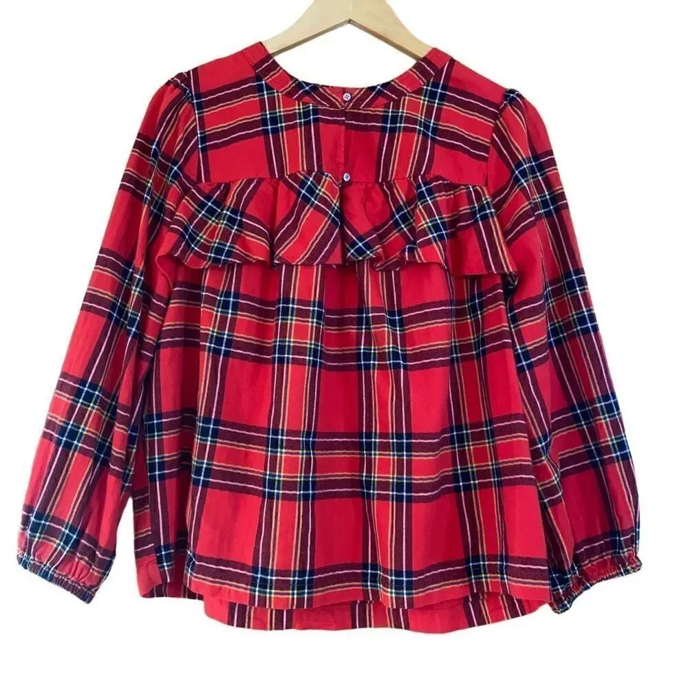 J.crew plaid flannel ruffle top